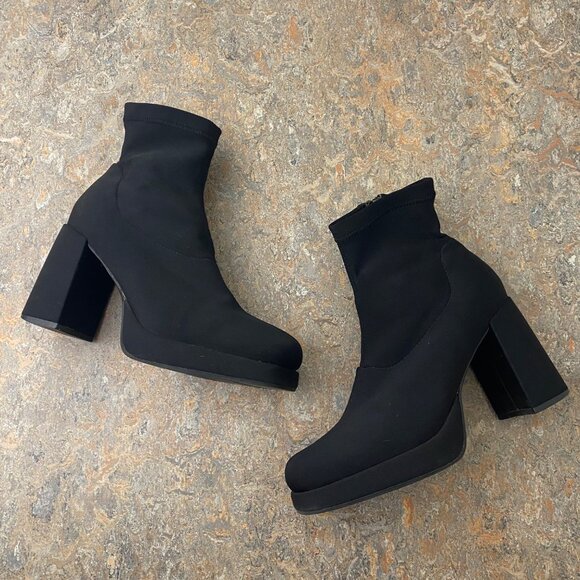 Highlights Vintage Ankle Boots Shoes Chunky Square Toe Black - Picture 2 of 11